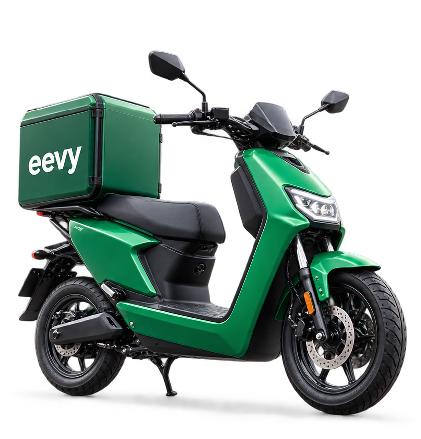 Eevy-branded electric delivery scooter with cargo box